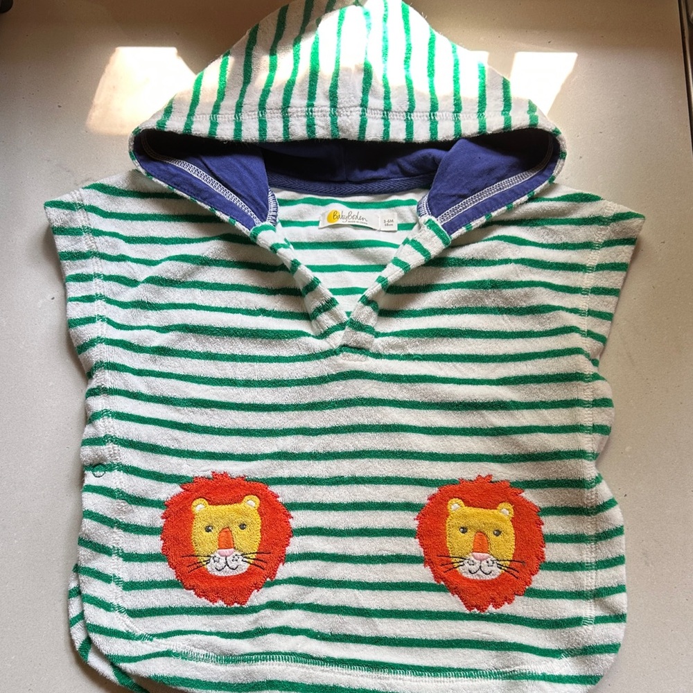 Baby Boden Green and White Striped Kids Swim Coverup